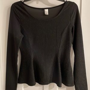 H & M Fancy Black Sparkle Peplum Top Medium